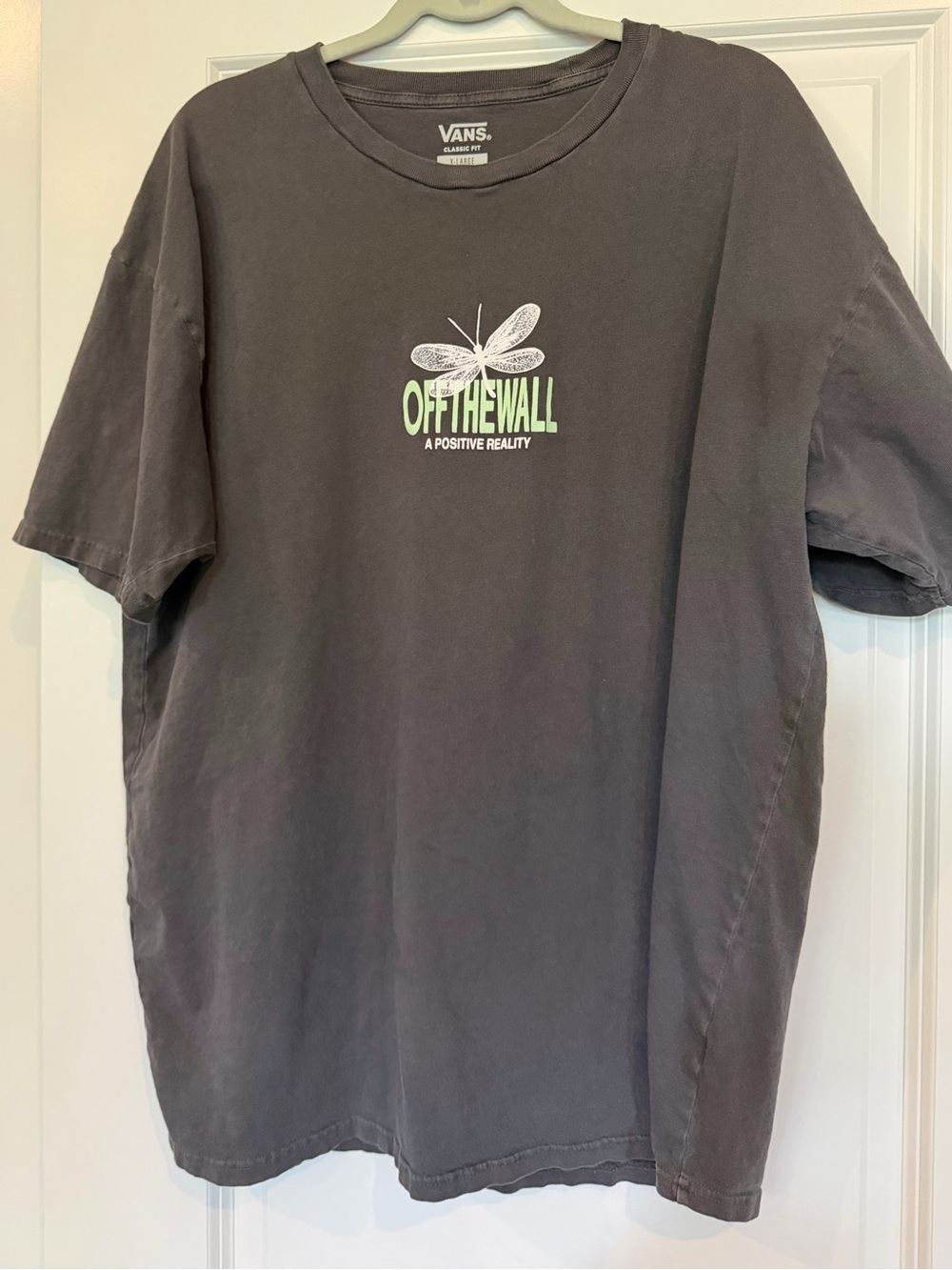 Vans Charcoal Short Sleeve Tee with Lime Off The Wall Logo